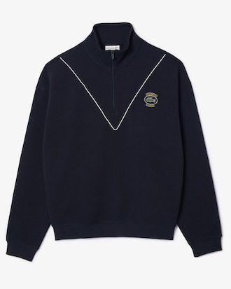 뱃지 매치 쉐브론 파이핑 디테일 하이넥 반집업 스웻