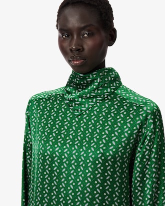 새틴 플루이드 롱슬리브 테니스 프린트 드레스