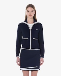 컬러티핑 윙카라 집업 스웨터