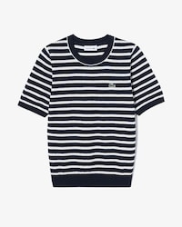 부클 스트라이프 반팔 스웨터