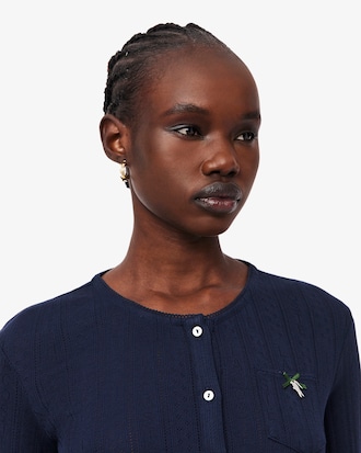 포인텔 리본 크록 긴팔 가디건