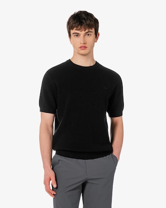 반팔 립조직 연사 크루넥 풀오버