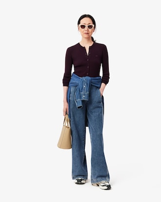 슬림핏 립조직 크루넥 가디건