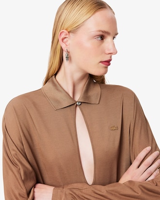 나노 실크 슬림핏 롱슬리브 폴로 맥시 드레스