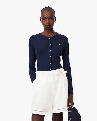 포인텔 리본 크록 긴팔 가디건