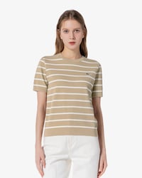 스트라이프 반팔 스웨터