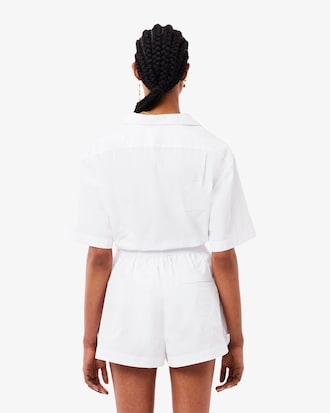 테니스 배지 올오버 레이스 자수 반팔 셔츠