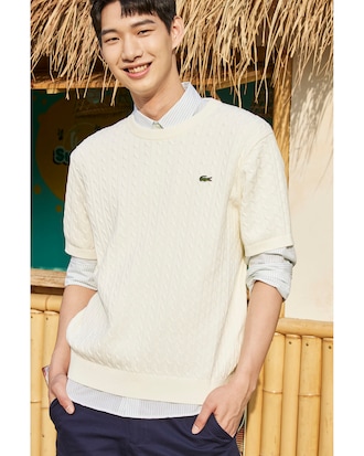 반팔 케이블 크루넥 스웨터