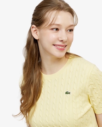 케이블 반팔 크루넥 스웨터