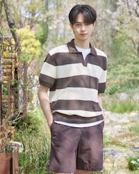 볼드 스트라이프 반팔 폴로 스웨터