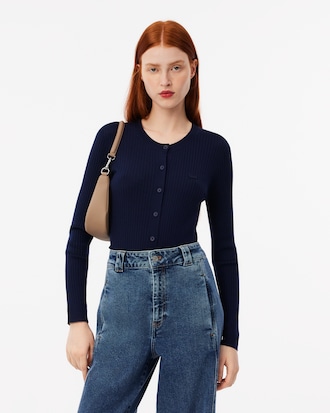 슬림핏 립조직 크루넥 가디건