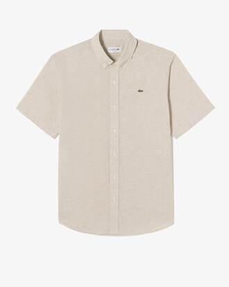 반팔 린넨 혼방 체크 셔츠