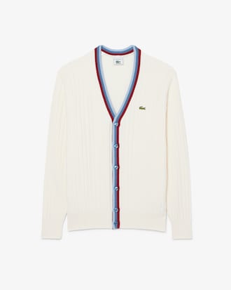 탑티어 배색 립조직 V넥 가디건