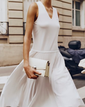 브이넥 슬리브리스 플리츠 원피스