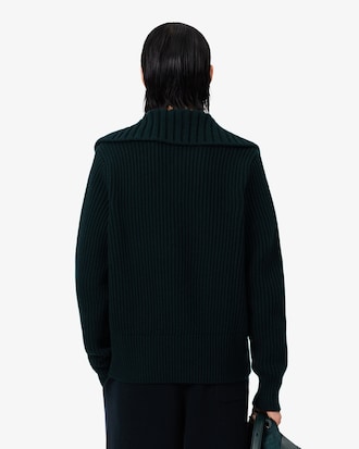 빅 케이블 칼라 울 리브 스웨터