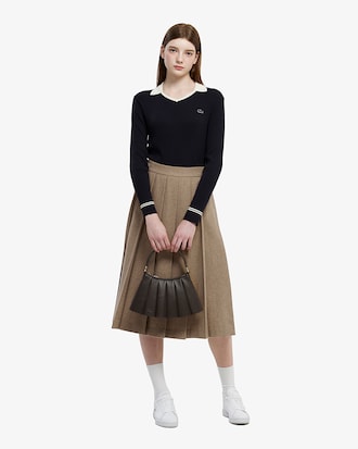 울 플리츠 미디스커트