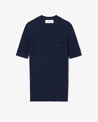 파인 메리노울 립조직 반팔 스웨터