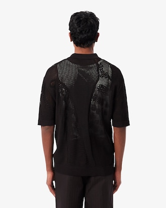 악어 자가드 메쉬 반팔 가디건