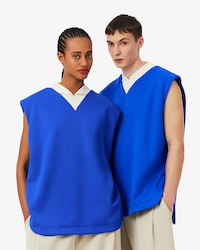 유니섹스 더블페이스 루즈핏 브이넥 스웻셔츠