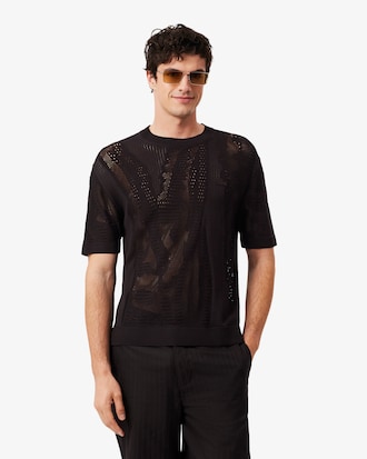 악어 자가드 메쉬 반팔 라운드 풀오버