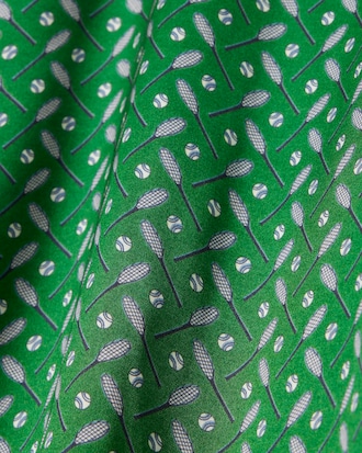 새틴 플루이드 롱슬리브 테니스 프린트 드레스