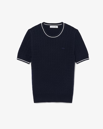 티핑 케이블 반팔 스웨터