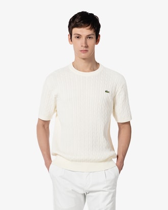 반팔 케이블 크루넥 스웨터