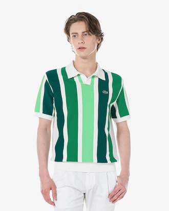 스트라이프 반팔 폴로 스웨터