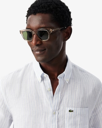 린넨 스트라이프 반팔 셔츠