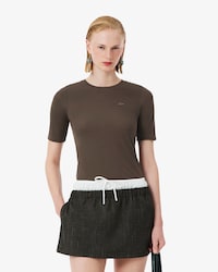 여성 실크 피케 슬림 크루넥 티셔츠