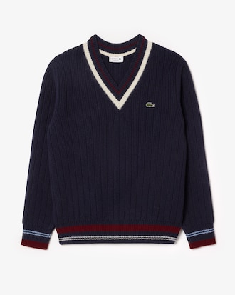 테니스 V넥 긴팔 스웨터