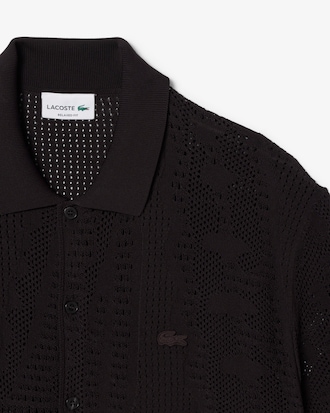 악어 자가드 메쉬 반팔 가디건