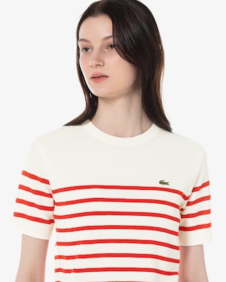 스트라이프 반팔 스웨터