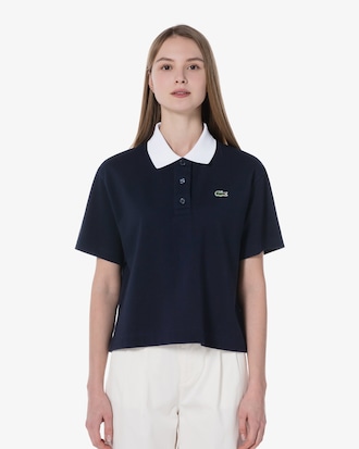 컬러블럭 세미크롭 폴로셔츠