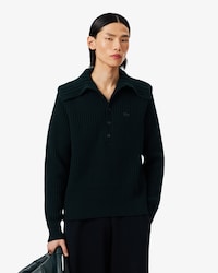 빅 케이블 칼라 울 리브 스웨터