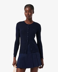 파인 메리노울 립조직 긴팔 가디건