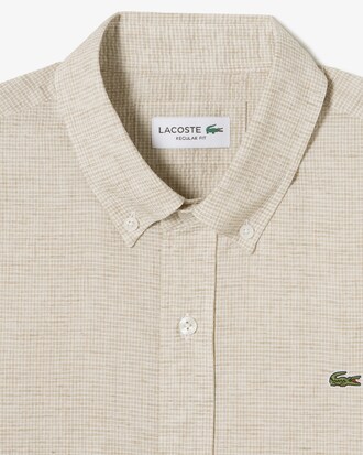 반팔 린넨 혼방 체크 셔츠