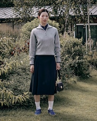 랩 플리츠 미디스커트