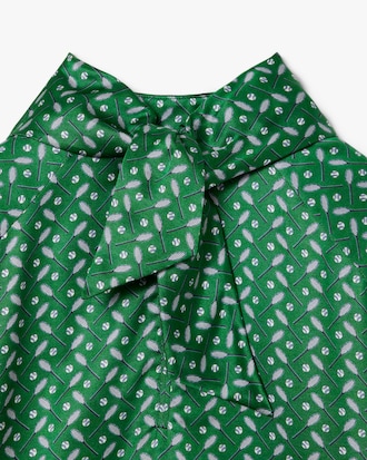 새틴 플루이드 롱슬리브 테니스 프린트 드레스