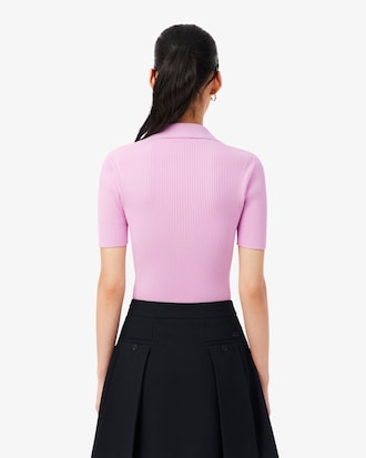 3D 립조직 오픈카라 스웨터