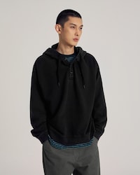 워싱 버튼 후드 풀오버