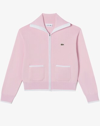 컬러티핑 윙카라 집업 스웨터