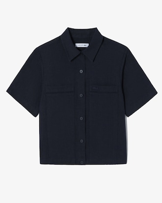 린넨 오픈워크 반팔 셔츠