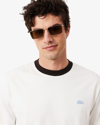 넥 배색 컬러 크록 반팔 티셔츠