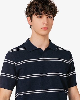 오픈카라 핀 스트라이프 반팔 스웨터 폴로 셔츠