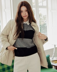물결 퀼팅 코듀로이 카라 중힙 다운