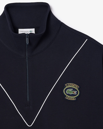 뱃지 매치 쉐브론 파이핑 디테일 하이넥 반집업 스웻