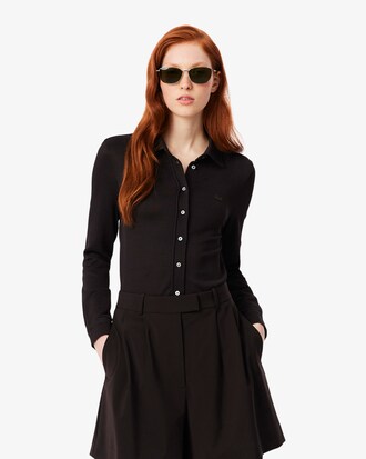 샤이니 피케 긴팔 폴로 셔츠