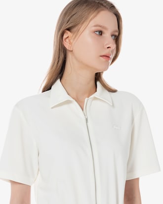 카라 반팔 우븐 드레스