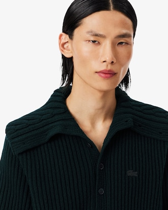 빅 케이블 칼라 울 리브 스웨터